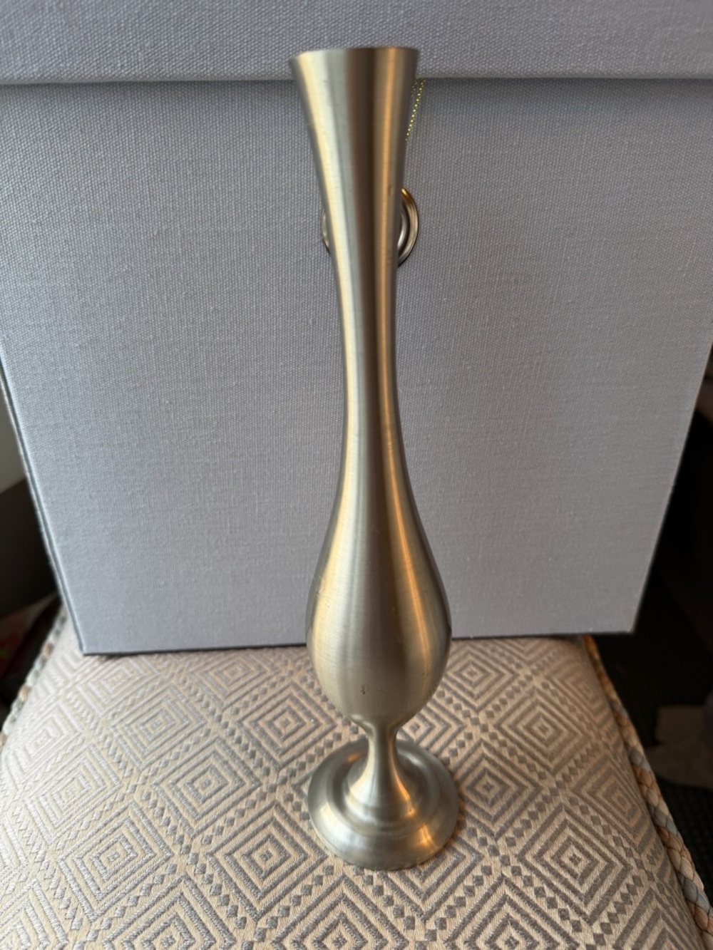 Vintage Pewter Bud Vase Brushed Metallic 10” Tall Bud Vase - Silver